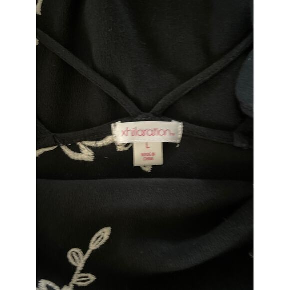 Xhilaration Black with Embroidered Flowers Split Sleeve Gauzy Mini Dress Large - Picture 5 of 9